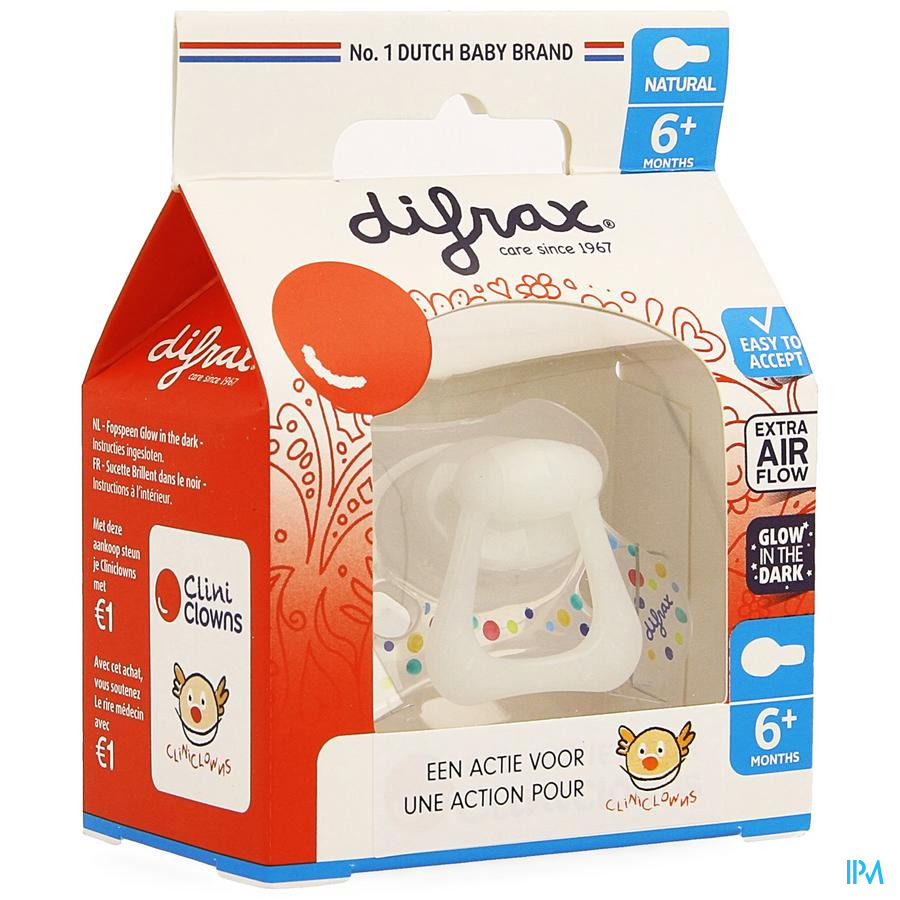 Difrax Sucette Natural 6m+ Cliniclowns