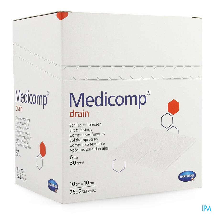 Medicomp Drain 10x10cm 6pl St 25x2 P/s
