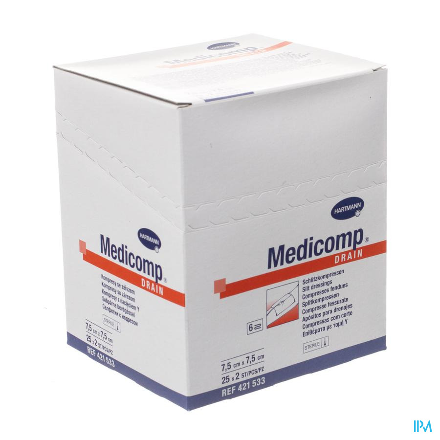 Medicomp Drain 7,5x7,5cm6pl St25x2 P/s